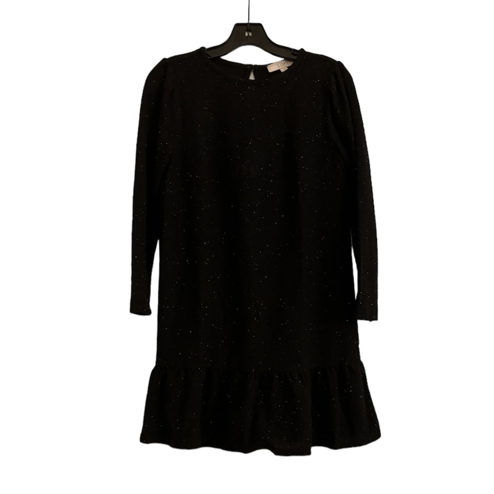 LOFT ANN TAYLOR Black Tweed Dress with Ruffle Bottom